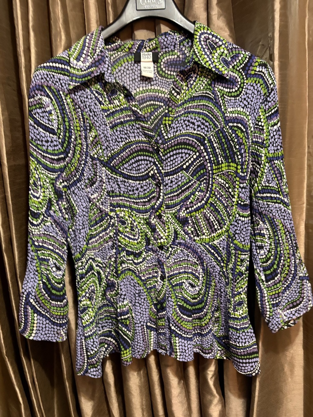 Studio 1940 Abstract Swirl Button-Down Shirt — Purple & Green #1965
